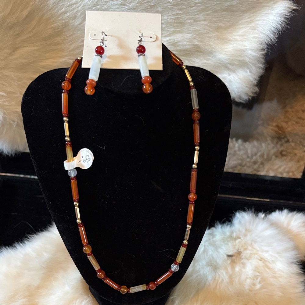 Elegant semi precious Beaded Necklace and Earring Set